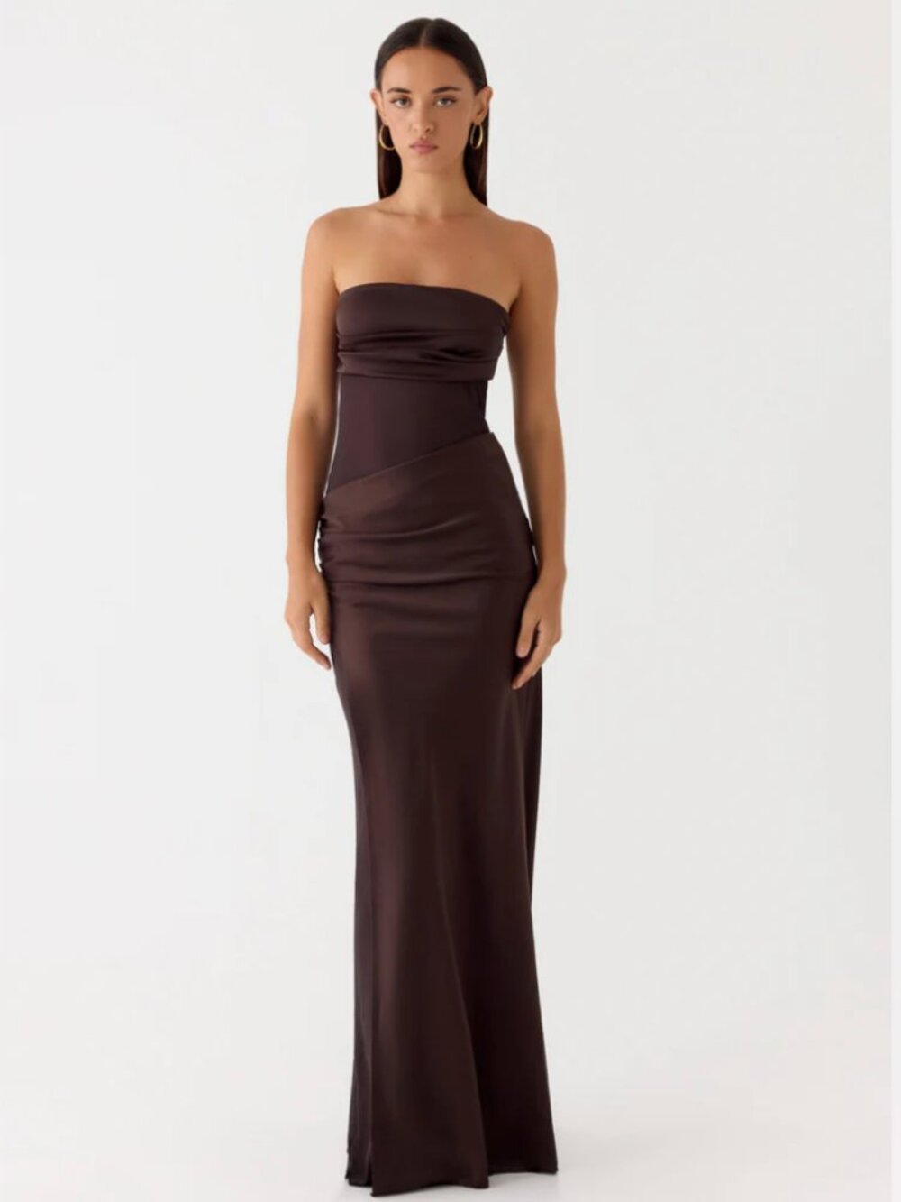 Peppermayo Strapless Maxi Dress in Dark Brown